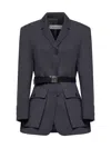 Blanca Vita Grey Gabardine Genova Belted Blazer In Gray