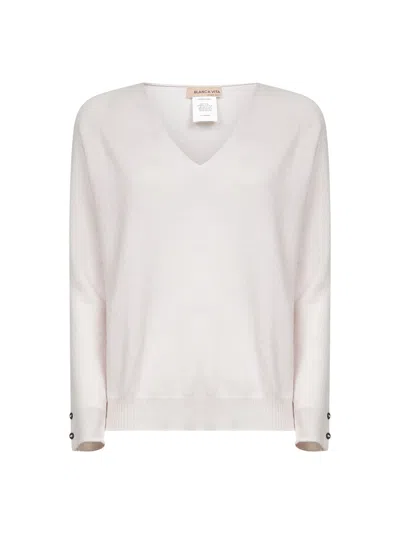Blanca Vita Grey Knit V-neck Sweater In Silver
