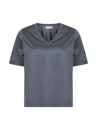 Blanca Vita Grey Lisle Cotton V-neck T-shirt In Gray