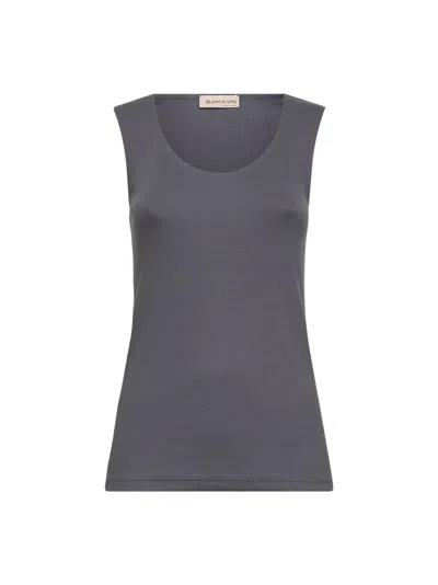 Blanca Vita Grey Ribbed Jersey Heat-sealed Tank Top In Gray