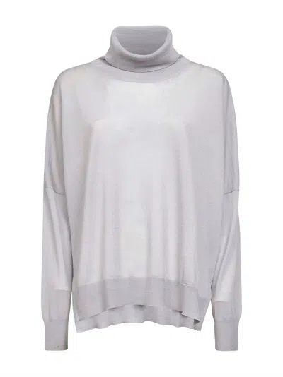 Blanca Vita Grey Virgin Wool Knit Oversized Turtleneck Sweater In White