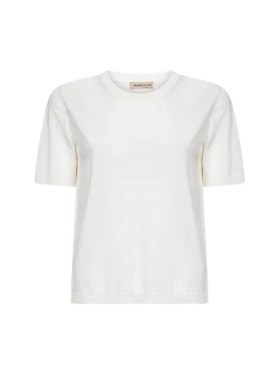 Blanca Vita Ivory Viscose Blend Crewneck Sweater In White