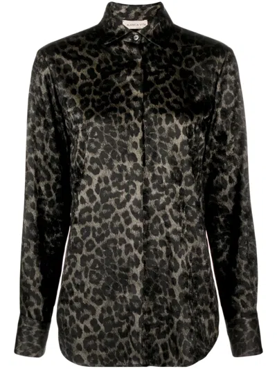Blanca Vita Leopard-print Satin Shirt In Grey