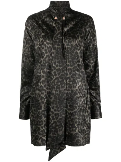 Blanca Vita Leopard-print Shirt Dress In Brown