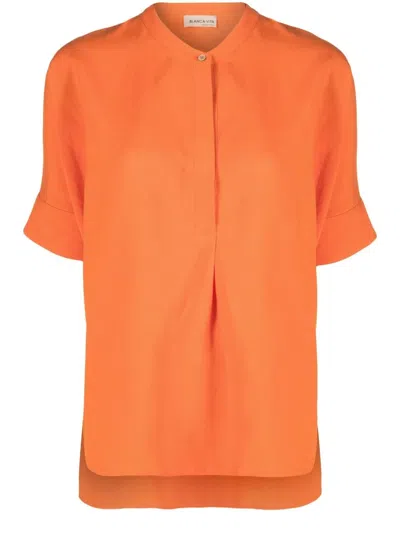 Blanca Vita Linen-blend Shirt In Orange