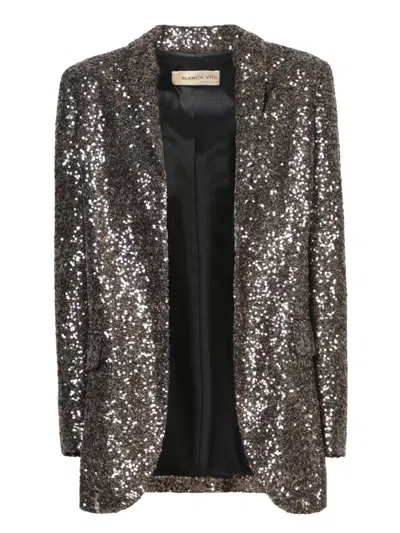 Blanca Vita Long Sequined Jacket In Metallic