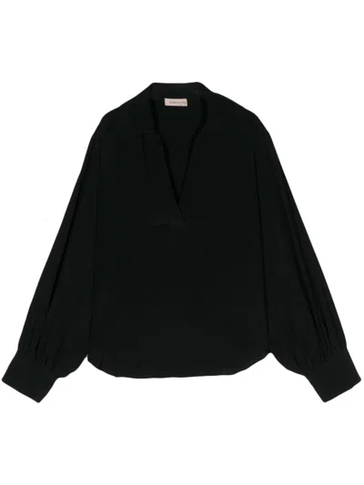 Blanca Vita Long-sleeves Crepe Blouse In Black