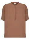 Blanca Vita Mandarin Collar Blouse With Two-button Closure And Short Sleeves In Blue