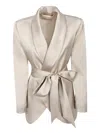 Shop Blanca Vita Mastice Satin Belted Jacket In Beige