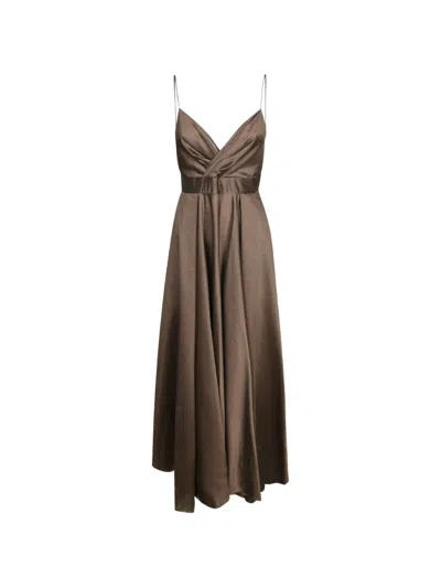 Blanca Vita Maxi Bow-detail Pleated-waist Dress In Brown