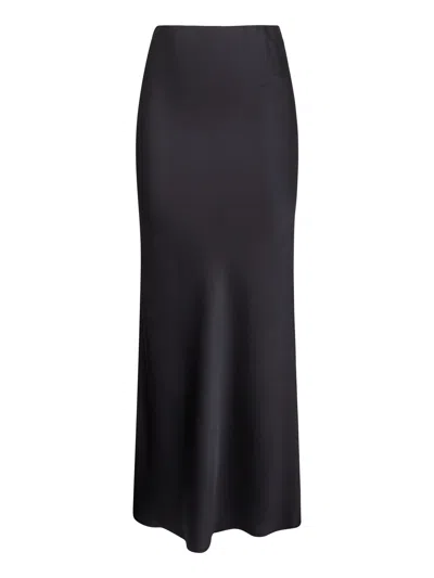 Blanca Vita Midnight Blue Satin Garra Long Flared Skirt