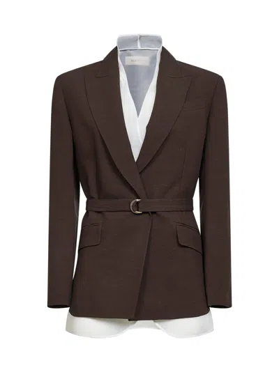 Blanca Vita Mocha Viscose And Linen Goody Belted Blazer In Brown