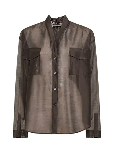 Blanca Vita Mocha Voile Ciuffo Shirt In Brown