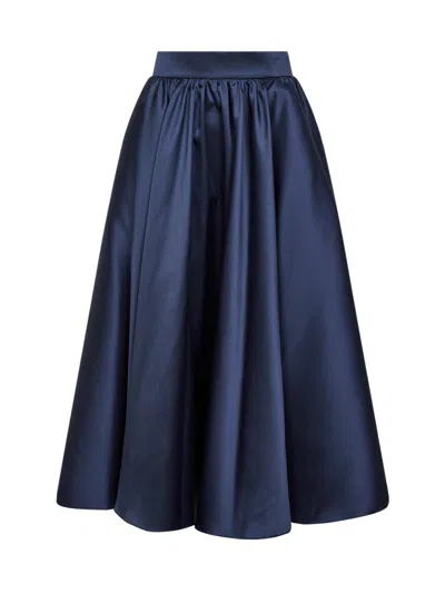 Blanca Vita Navy Satin Geky Full Midi Skirt In Blue