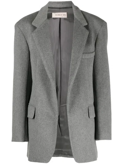 Blanca Vita Notched-lapels Mélange-effect Blazer In Grey