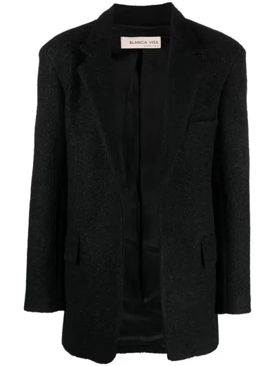 Blanca Vita Notched-lapels Textured-finish Blazer In Black