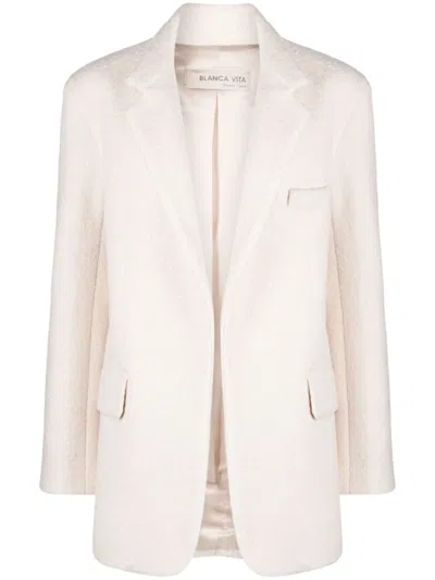 Blanca Vita Notched-lapels Textured-finish Blazer In Neutrals