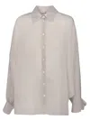 Blanca Vita Oversized Striped Shirt In Cotton-silk Blend In Gray