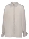 Blanca Vita Oversized Striped Shirt In Cotton-silk Blend In Gray