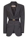 Blanca Vita Anthracite Stretch Canvas Gasteria Belted Blazer In Black