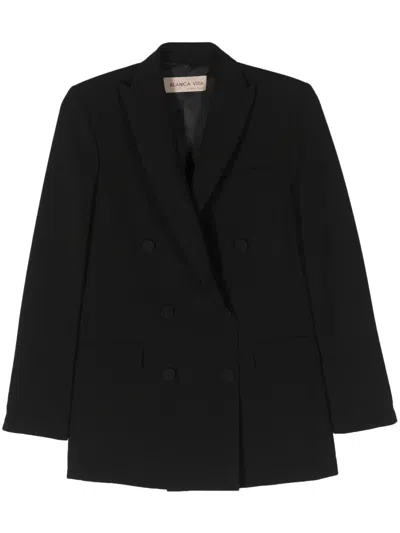 Blanca Vita Peak-lapels Double-breasted Blazer In Black