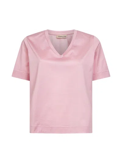 Blanca Vita Pink Lisle Cotton V-neck T-shirt
