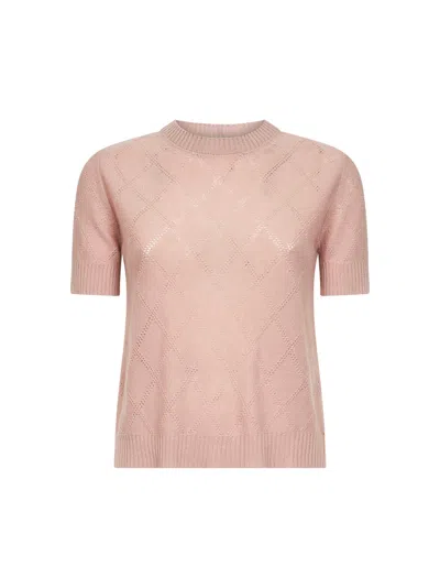 Blanca Vita Pink Openwork Diamond-stitch Knit Cashmere Button-up Sweater