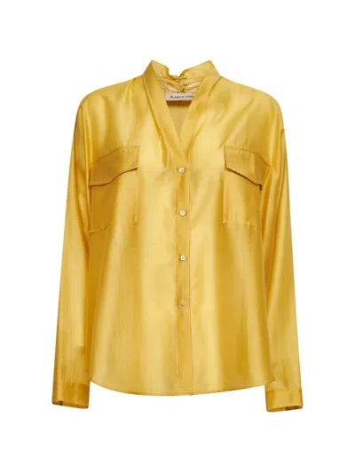 Blanca Vita Pleated-back Pocket-detail Blouse In Yellow