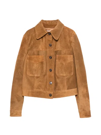 Blanca Vita Pocket Button Leather Jacket In Brown