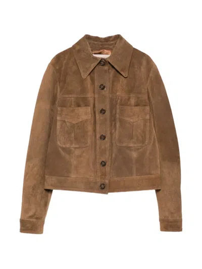 Blanca Vita Pocket Button Leather Jacket In Brown