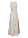 Blanca Vita Ecru Viscose And Linen Alongi Long Dress