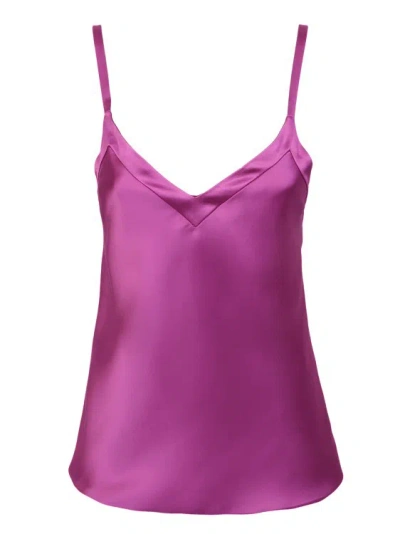 Blanca Vita V-neck Satin Top In Purple