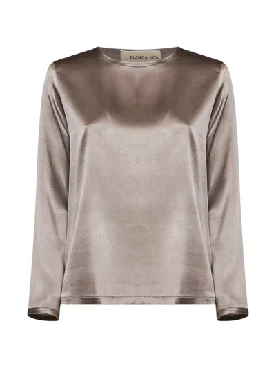 Blanca Vita Raw-edge Long-sleeve Blouse In Neutral