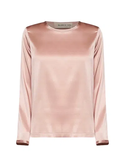 Blanca Vita Raw-edge Long-sleeve Top In Pink