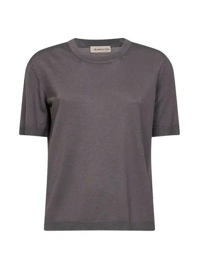 Blanca Vita Ribbed Crew-neck Short-sleeve T-shirt In Brown
