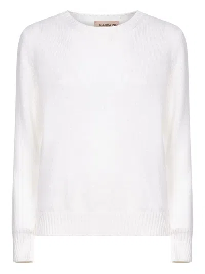 Blanca Vita Ribbed Crew-neck Sweater In White