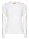 Blanca Vita White Lightweight Virgin Wool Crewneck Sweater In White