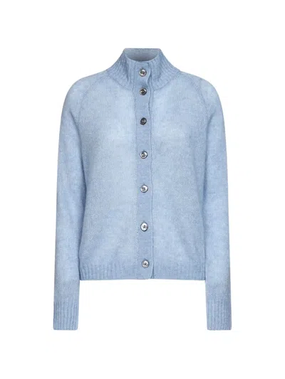 Blanca Vita Ribbed High-collar Cardigan In Blue