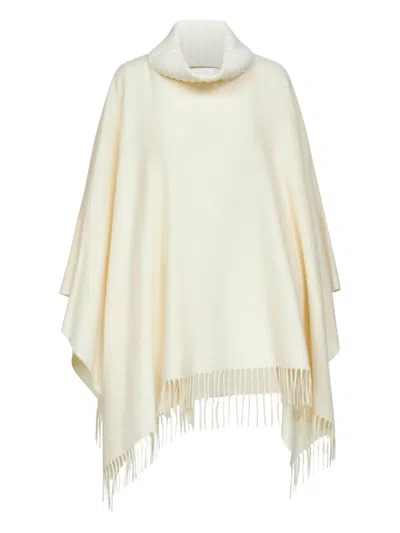 BLANCA VITA RIBBED-KNIT FRINGE PONCHO