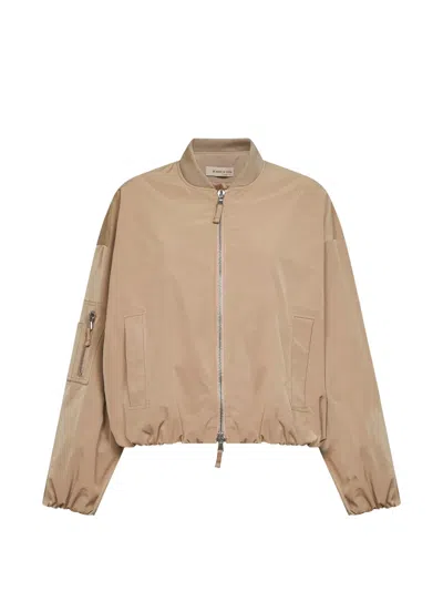 Blanca Vita Ribbed-collar Zip-up Bomber Jacket In Brown