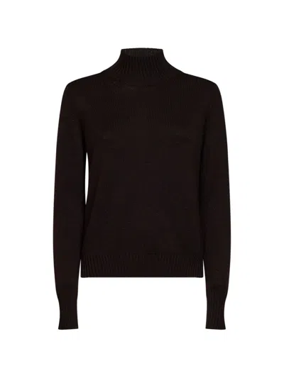 Blanca Vita Ribbed-knit Mock-neck Sweater In Brown