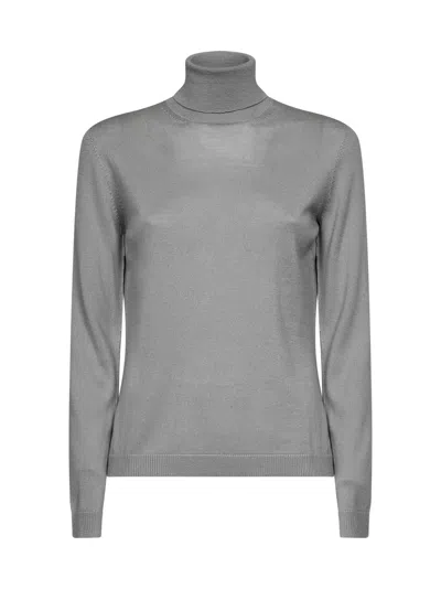 Blanca Vita Sage Green Lightweight Virgin Wool Knit Turtleneck Sweater In Gray