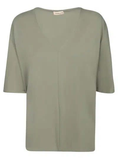 Blanca Vita Sage Jersey Blouse With Deep V-neck In Green