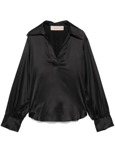 Blanca Vita Satin Blouse In Black