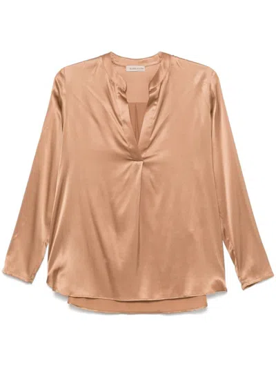 Blanca Vita Satin Blouse In Brown