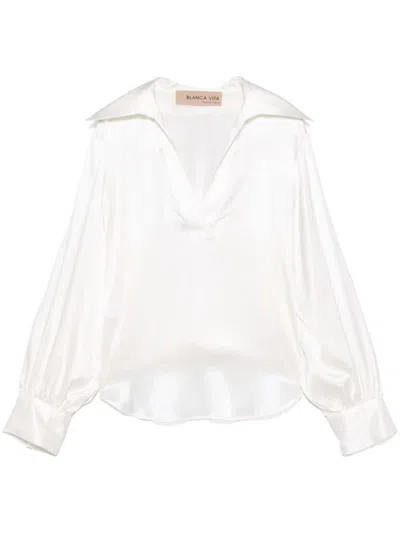 Blanca Vita Satin Blouse In White