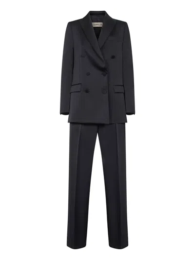 Blanca Vita Satin Double-breasted Pant Suit In Black