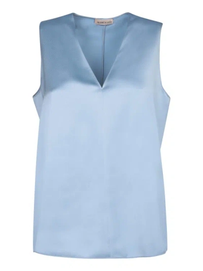 Blanca Vita Satin Sleeveless Top In Blue