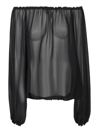 Blanca Vita Scalloped Hem Blouse In Black