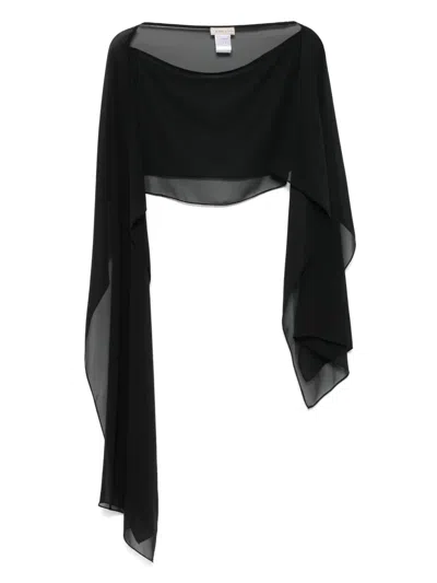 Blanca Vita Semi-sheer Cape Blouse In Black